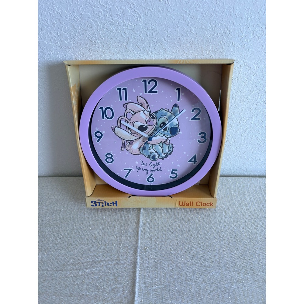 Disney Lilo & Stitch Angel Wall Clock Purple‎ You Light Up My World 10 Inch NEW